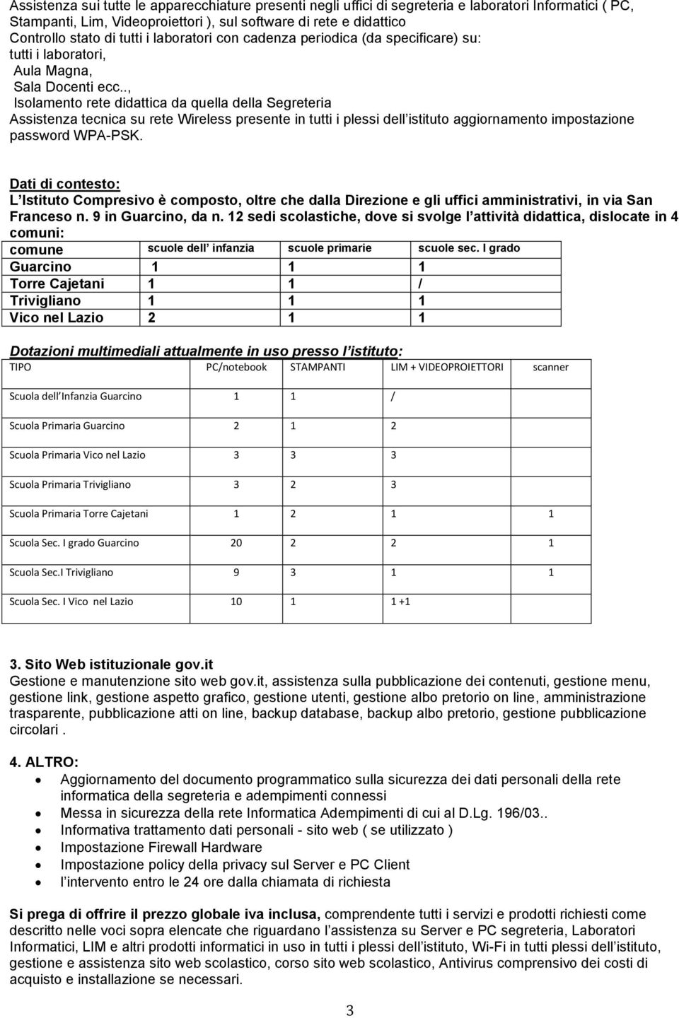 ., Isolamento rete didattica da quella della Segreteria Assistenza tecnica su rete Wireless presente in tutti i plessi dell istituto aggiornamento impostazione password WPA-PSK.