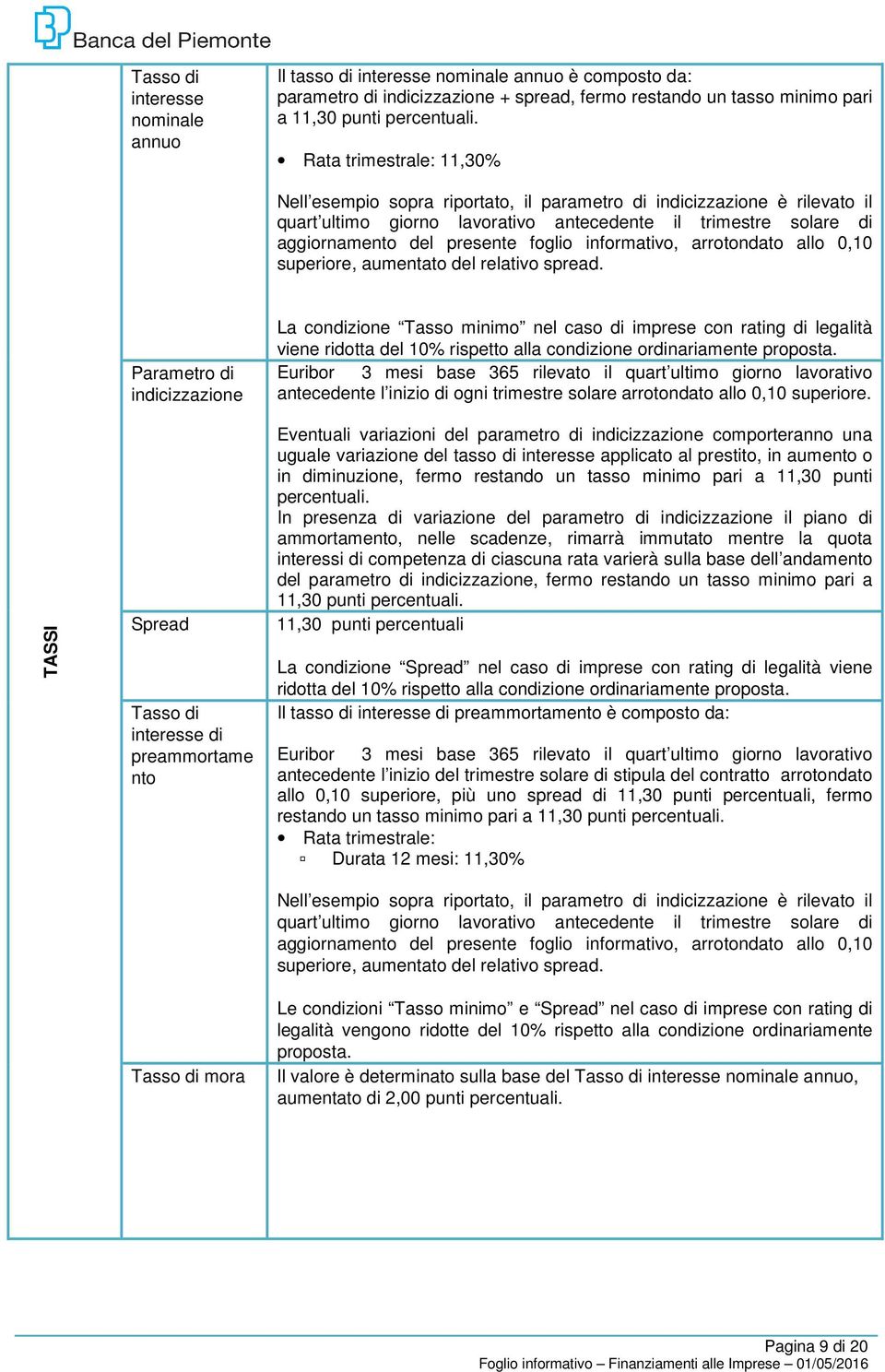 informativo, arrotondato allo 0,10 superiore, aumentato del relativo spread.