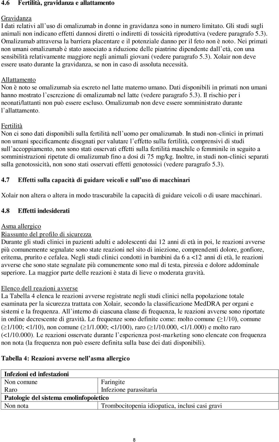 Omalizumab attraversa la barriera placentare e il potenziale danno per il feto non è noto.