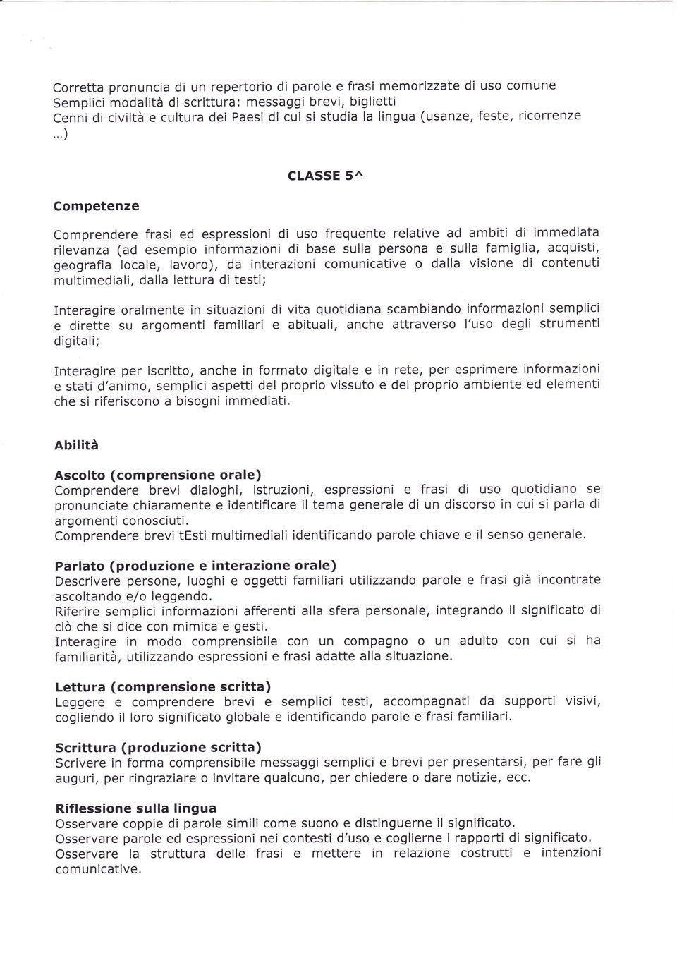 familiari e abituali, anche attraverso l'uso degli strumenti digitali; Interagire per iscritto, anche in formato digitale e in rete, per esprimere informazioni e stati d'animo, semplici aspetti del