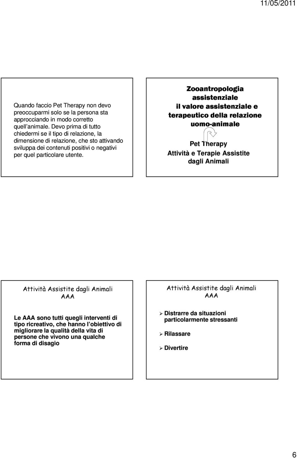 Zooantropologia assistenziale il valore assistenziale e terapeutico della relazione uomo-animale Pet Therapy Attività e Terapie Assistite dagli Animali Attività Assistite dagli Animali