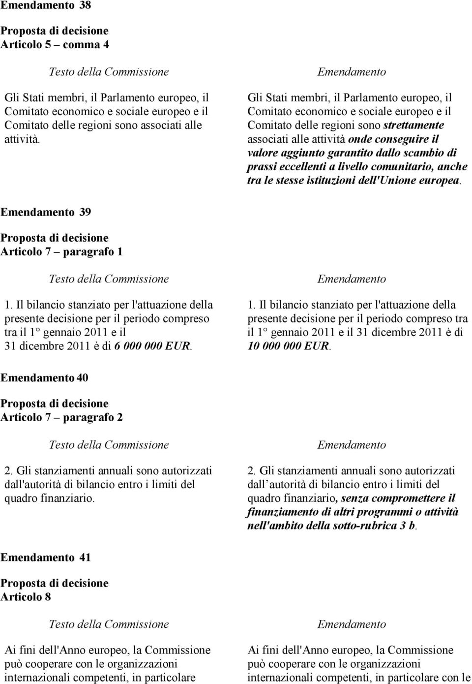 dallo scambio di prassi eccellenti a livello comunitario, anche tra le stesse istituzioni dell'unione europea. 39 Articolo 7 paragrafo 1 1.