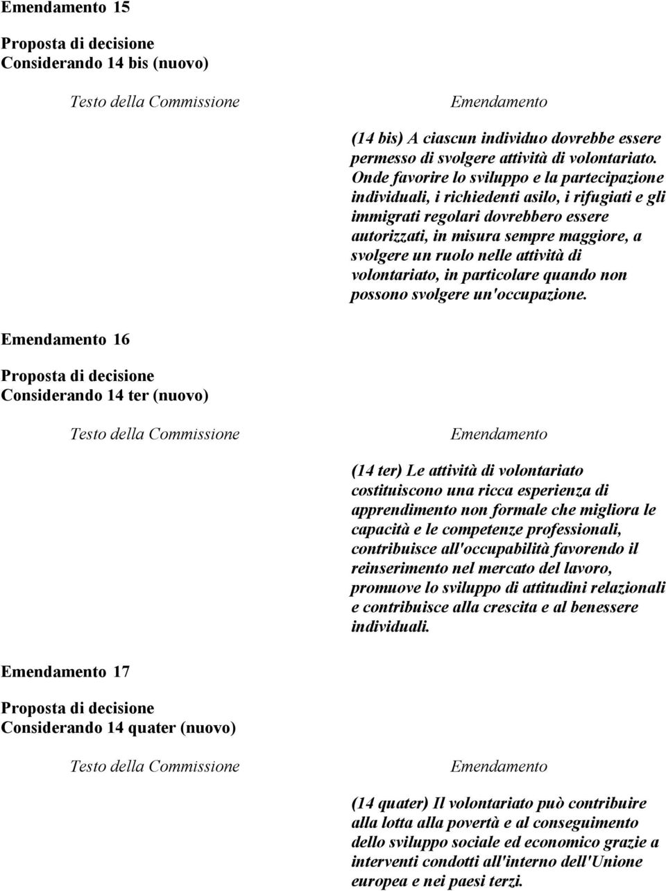 nelle attività di volontariato, in particolare quando non possono svolgere un'occupazione.