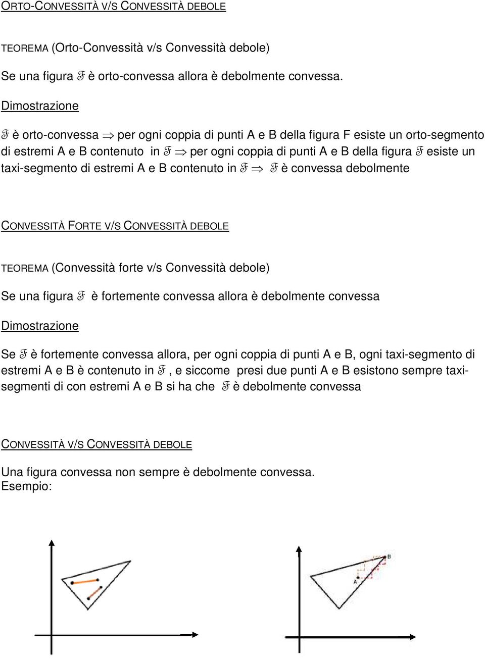 tai-segmento di estremi A e B contenuto in F F è convessa debolmente CONVESSITÀ FORTE V/S CONVESSITÀ DEBOLE TEOREMA (Convessità forte v/s Convessità debole) Se una figura F è fortemente convessa