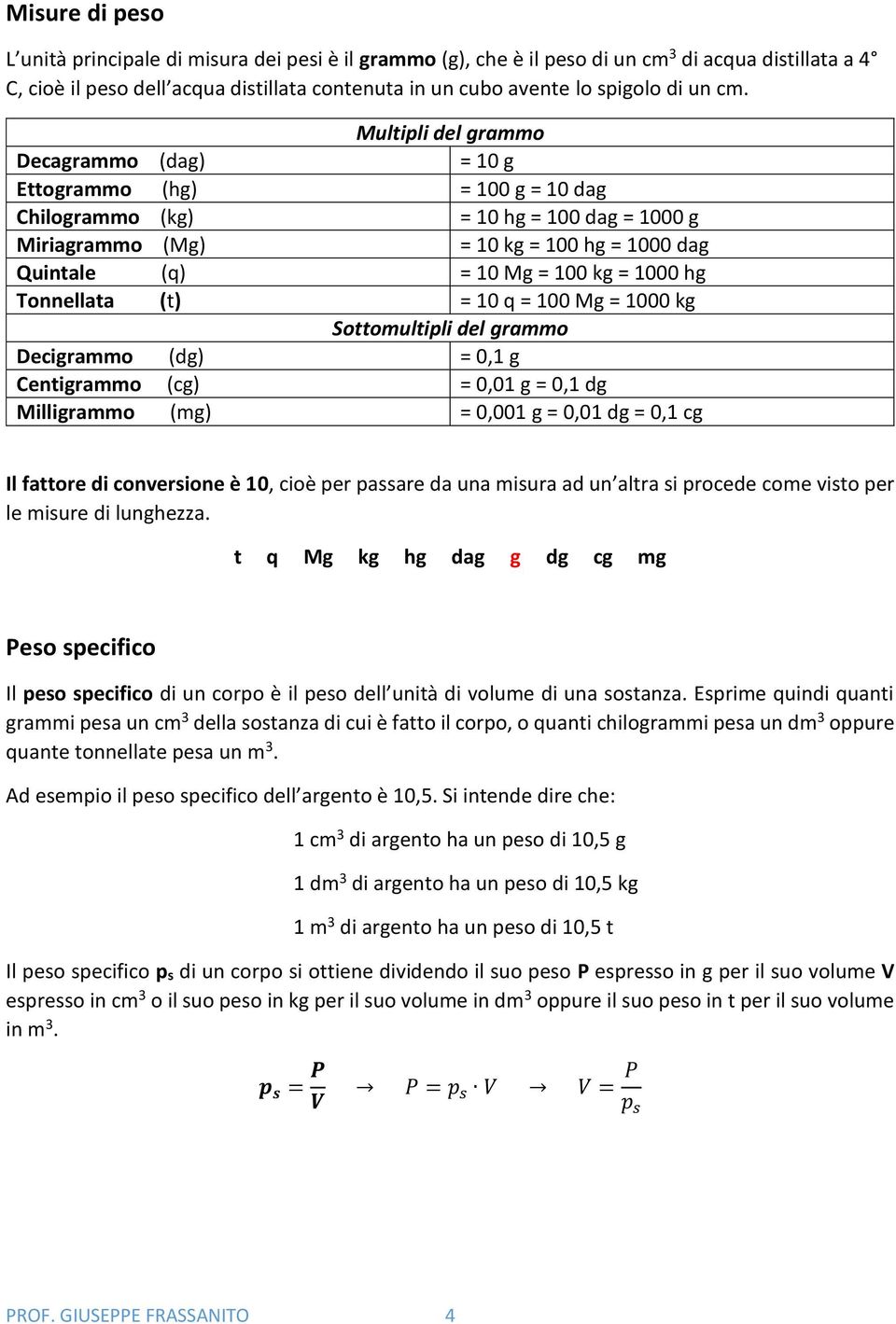 Multipli del grammo Decagrammo (dag) = 10 g Ettogrammo (hg) = 100 g = 10 dag Chilogrammo (kg) = 10 hg = 100 dag = 1000 g Miriagrammo (Mg) = 10 kg = 100 hg = 1000 dag Quintale (q) = 10 Mg = 100 kg =