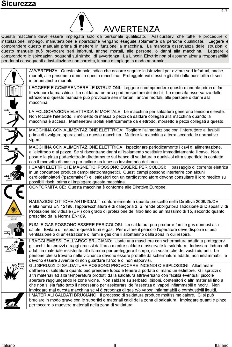 Leggere e comprendere questo manuale prima di mettere in funzione la macchina.