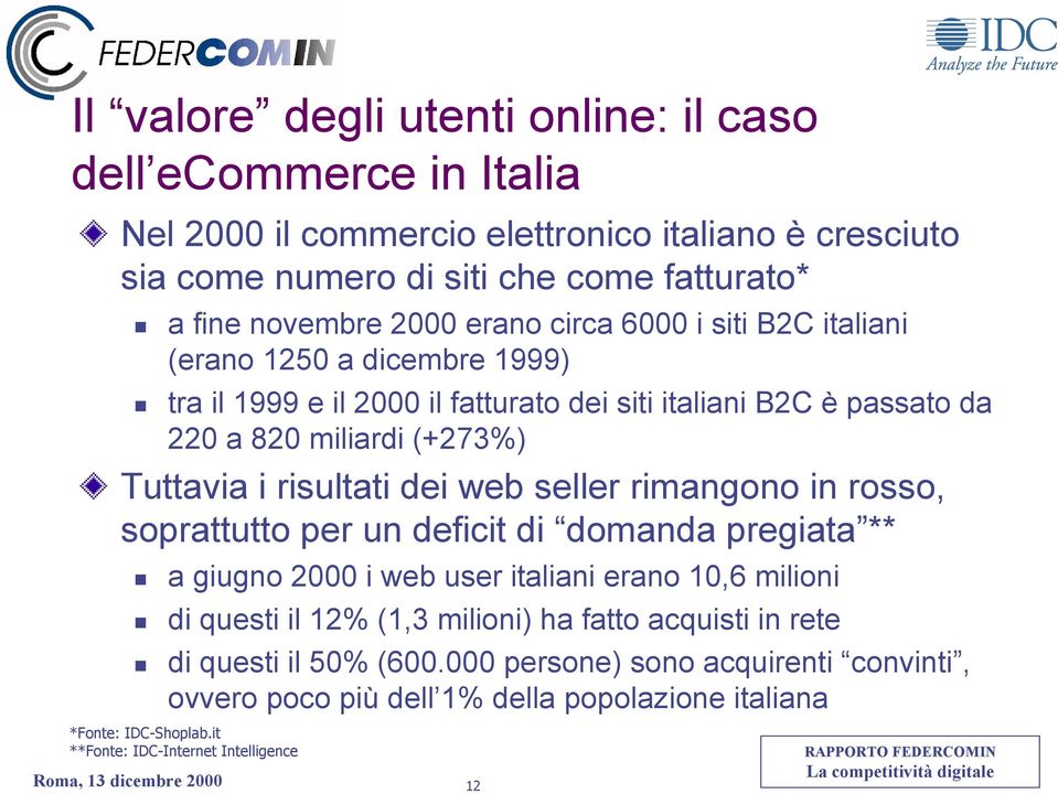 dei web seller rimangono in rosso, soprattutto per un deficit di domanda pregiata ** a giugno 2000 i web user italiani erano 10,6 milioni di questi il 12% (1,3 milioni) ha fatto