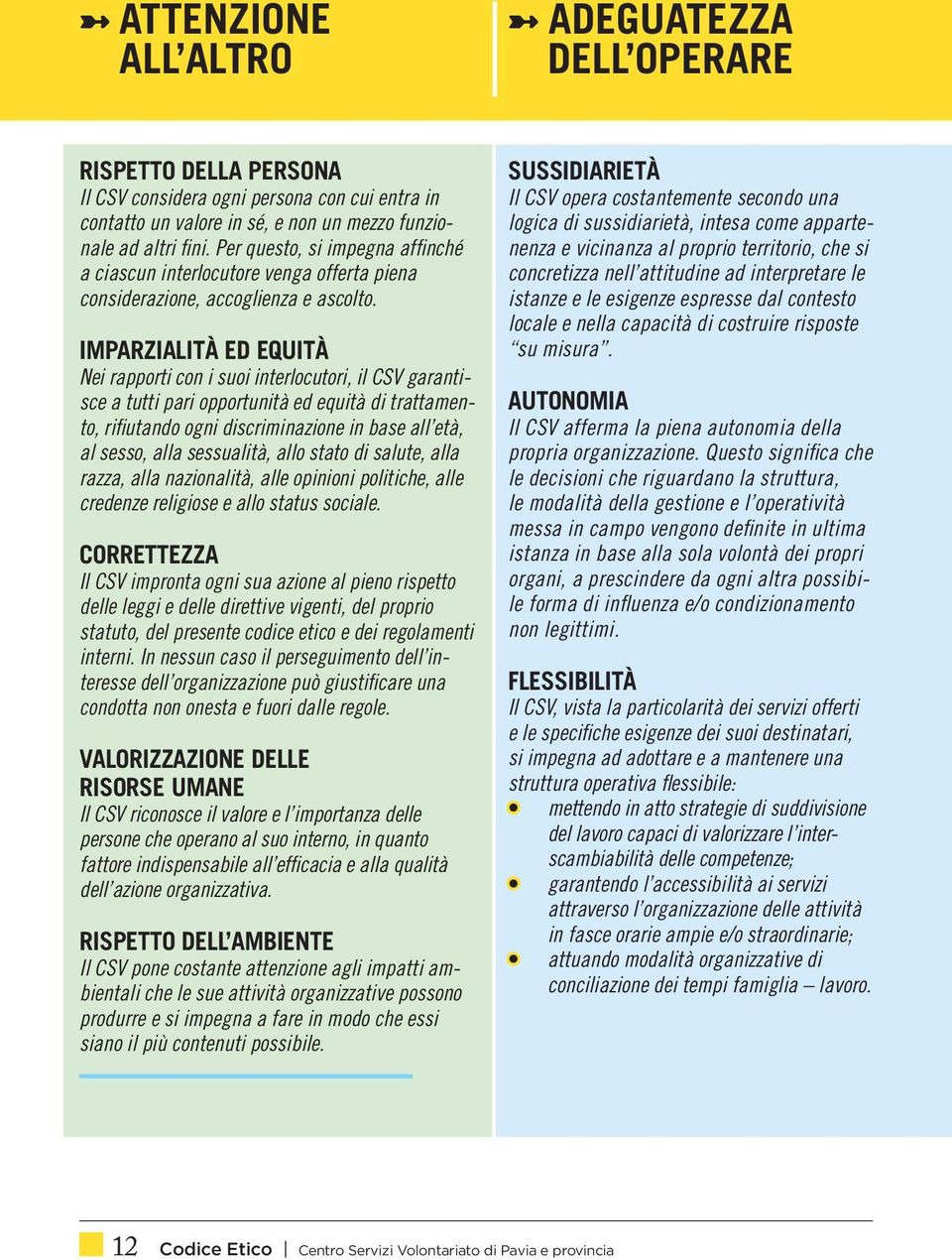 Imparzialità ed equità Nei rapporti con i suoi interlocutori, il CSV garantisce a tutti pari opportunità ed equità di trattamento, rifiutando ogni discriminazione in base all età, al sesso, alla