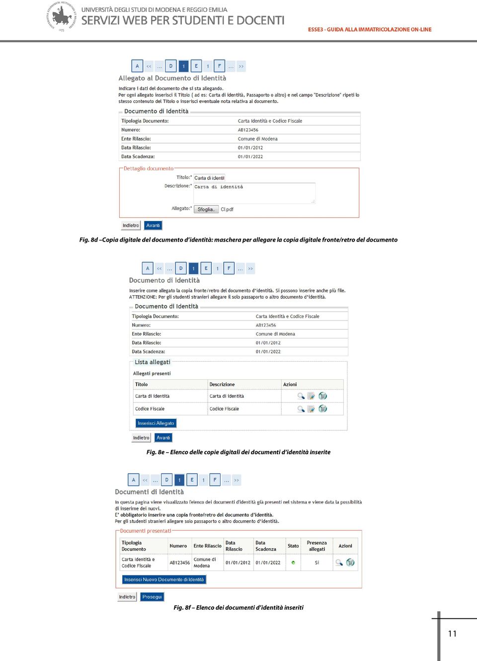 Fig. 8e Elenco delle copie digitali dei documenti d