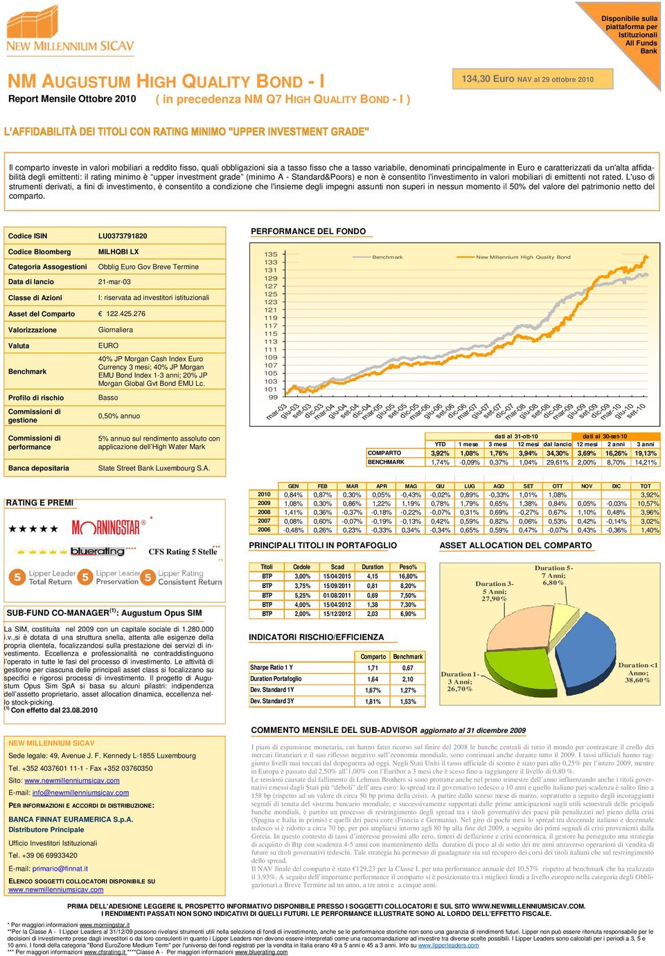 minimo è upper investment grade (minimo A - Standard&Poors) e non è consentito l'investimento in valori mobiliari di emittenti not rated.