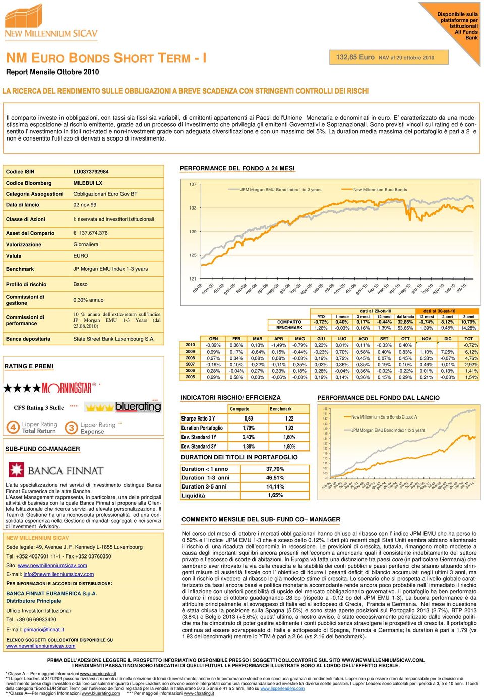 E caratterizzato da una modestissima esposizione al rischio emittente, grazie ad un processo di investimento che privilegia gli emittenti Governativi e Sopranazionali.