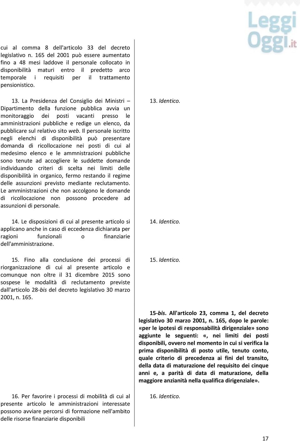 La Presidenza del Consiglio dei Ministri Dipartimento della funzione pubblica avvia un monitoraggio dei posti vacanti presso le amministrazioni pubbliche e redige un elenco, da pubblicare sul