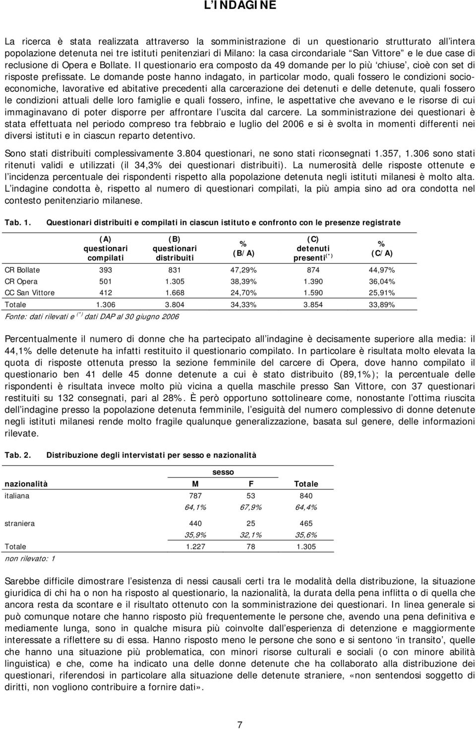 Le domande poste hanno indagato, in particolar modo, quali fossero le condizioni socioeconomiche, lavorative ed abitative precedenti alla carcerazione dei detenuti e delle detenute, quali fossero le