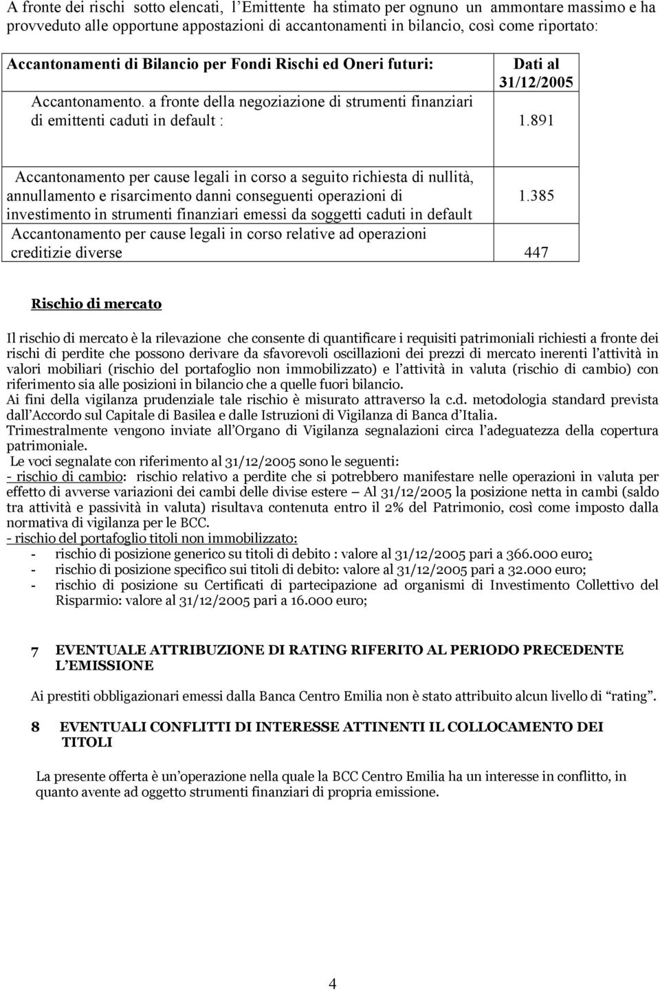 891 Accantonamento per cause legali in corso a seguito richiesta di nullità, annullamento e risarcimento danni conseguenti operazioni di 1.