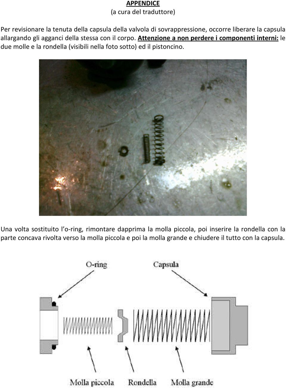 Attenzione a non perdere i componenti interni: le due molle e la rondella (visibili nella foto sotto) ed il pistoncino.