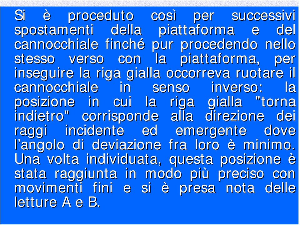 gialla "torna indietro" corrisponde alla direzione dei raggi incidente ed emergente dove l angolo di deviazione fra loro è minimo.