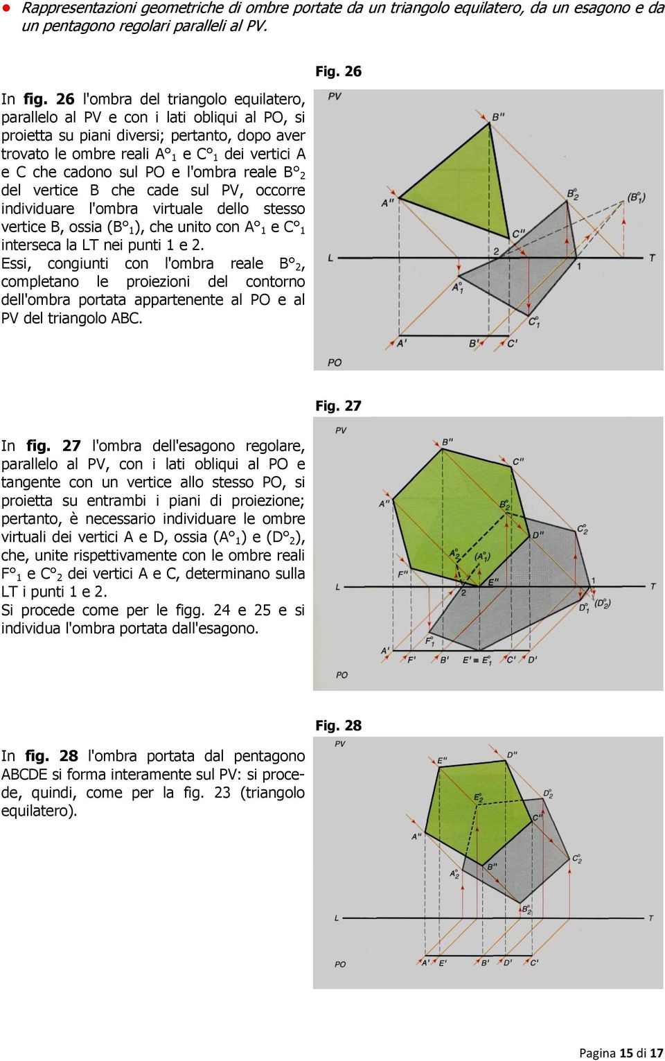 e l'ombra reale B 2 del vertice B che cade sul PV, occorre individuare l'ombra virtuale dello stesso vertice B, ossia (B 1 ), che unito con A 1 e C 1 interseca la LT nei punti 1 e 2.