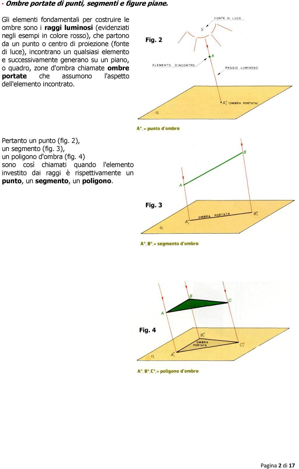 proiezione (fonte di luce), incontrano un qualsiasi elemento e successivamente generano su un piano, o quadro, zone d'ombra chiamate ombre portate che