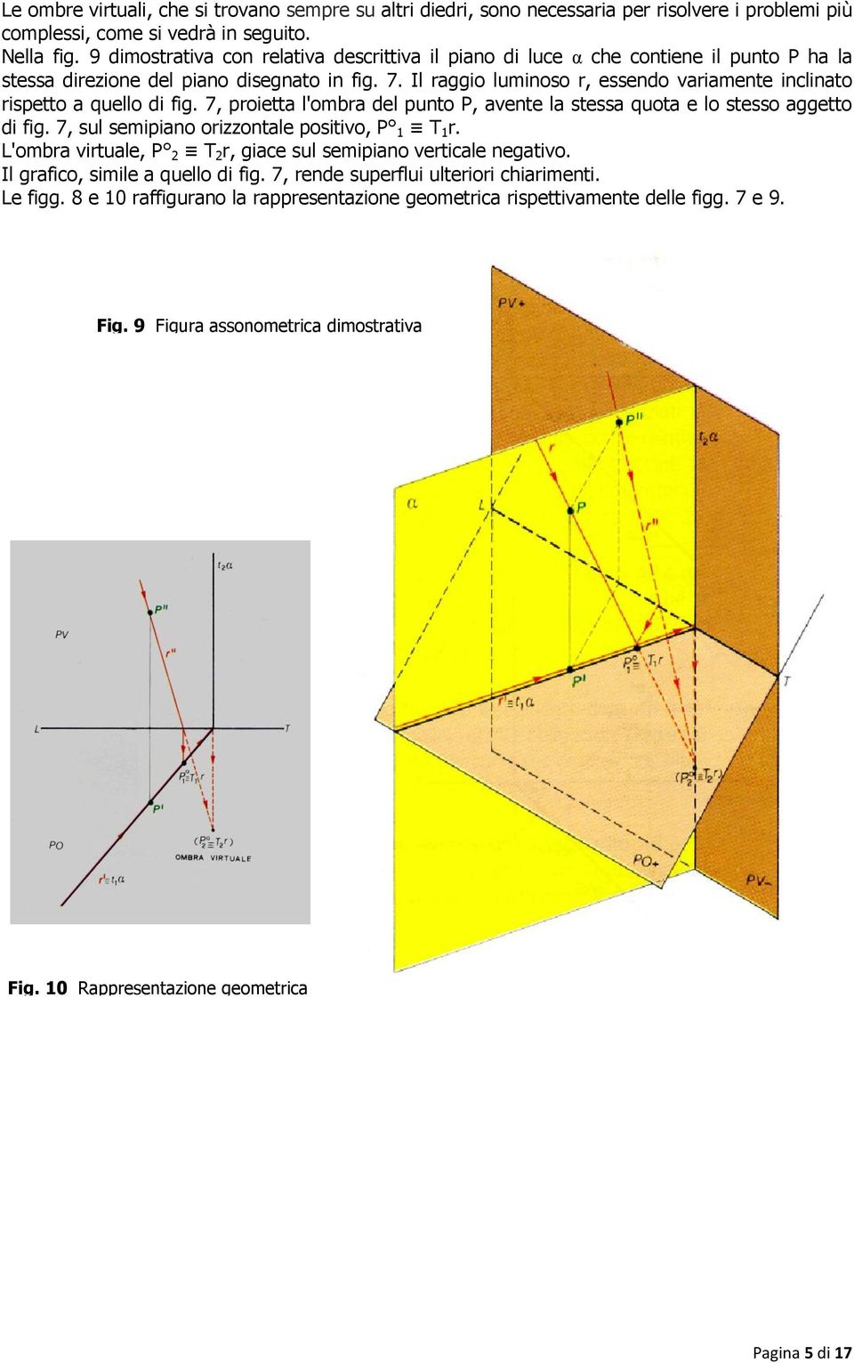 Il raggio luminoso r, essendo variamente inclinato rispetto a quello di fig. 7, proietta l'ombra del punto P, avente la stessa quota e lo stesso aggetto di fig.