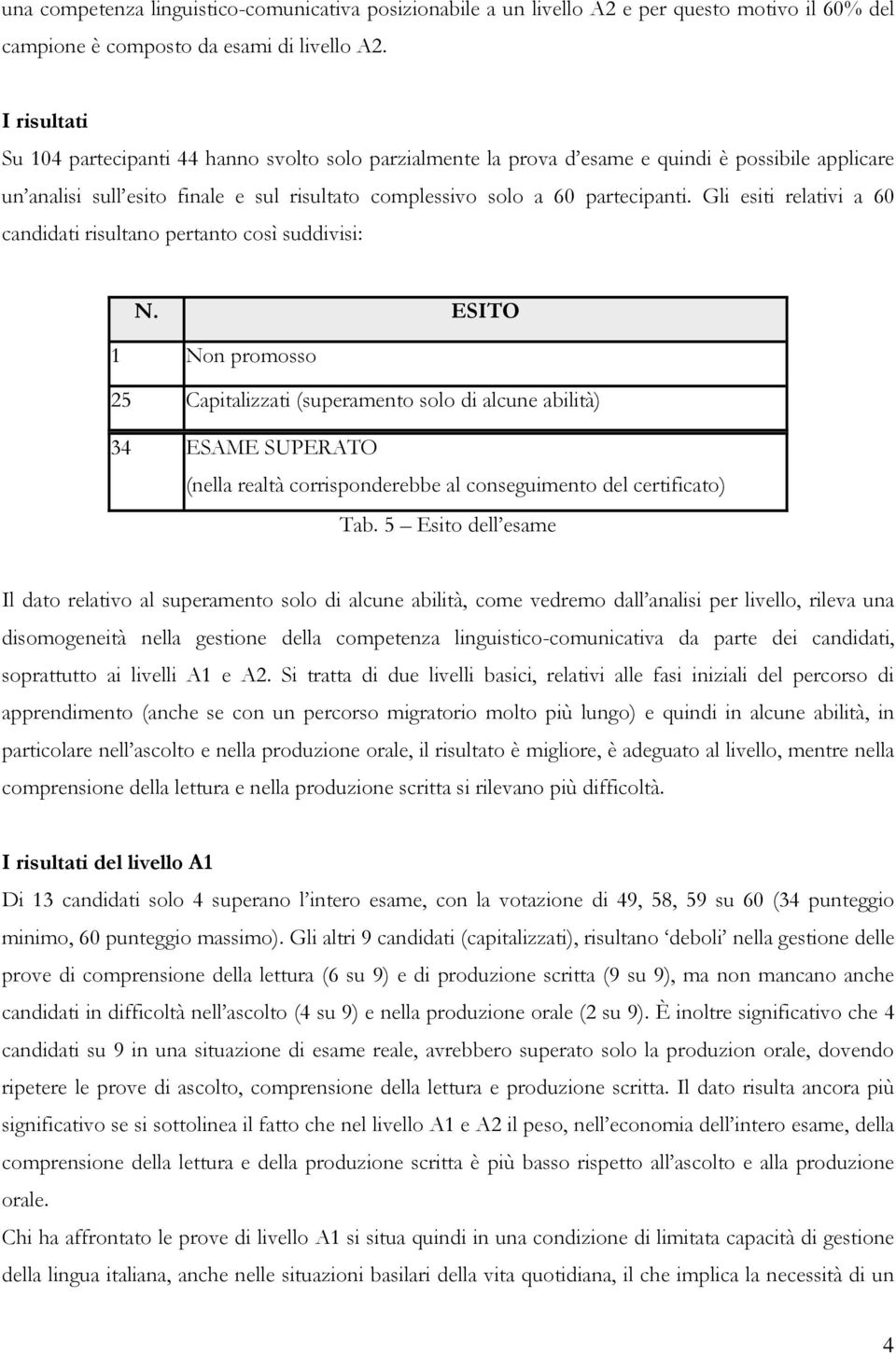 Gli esiti relativi a 60 candidati risultano pertanto così suddivisi: N.