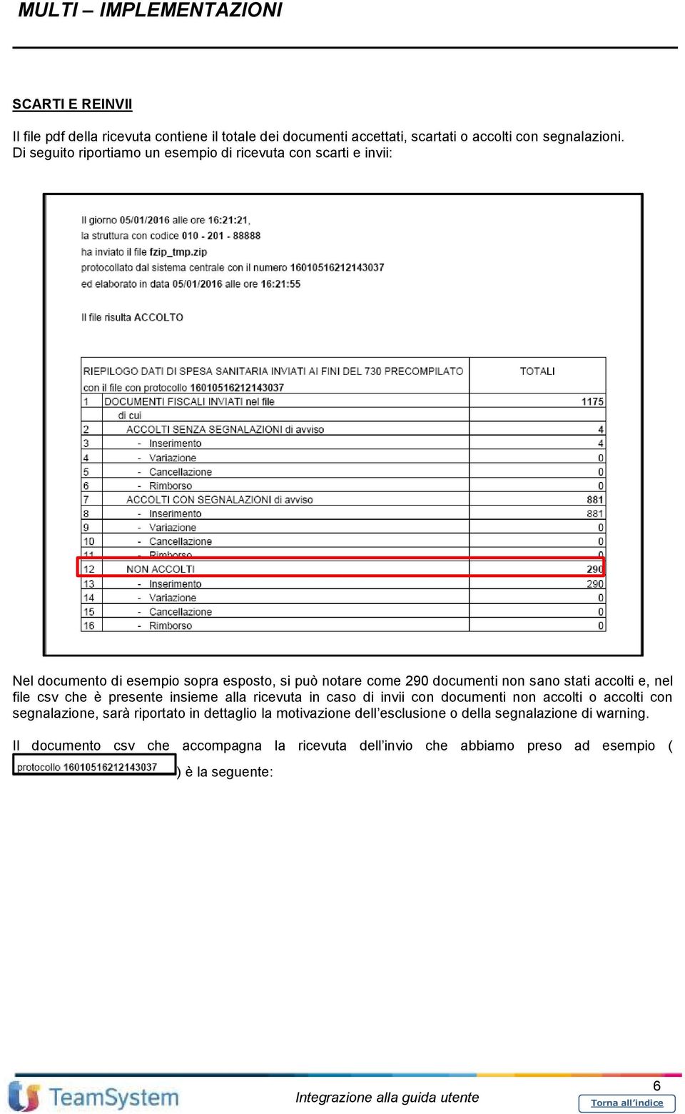 stati accolti e, nel file csv che è presente insieme alla ricevuta in caso di invii con documenti non accolti o accolti con segnalazione, sarà