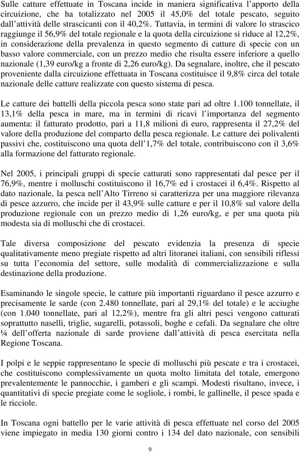 Tuttavia, in termini di valore lo strascico raggiunge il 56,9% del totale regionale e la quota della circuizione si riduce al 12,2%, in considerazione della prevalenza in questo segmento di catture