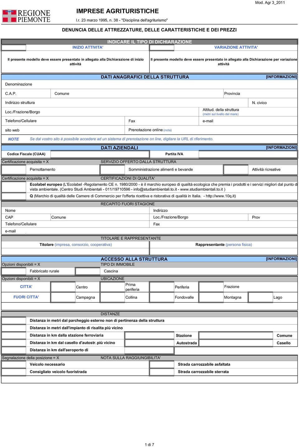 allegato alla Dichiarazione di inizio attività Il presente modello deve essere presentato in allegato alla Dichiarazione per variazione attività Denoazione DATI ANAGRAFICI DELLA STRUTTURA C.A.P.