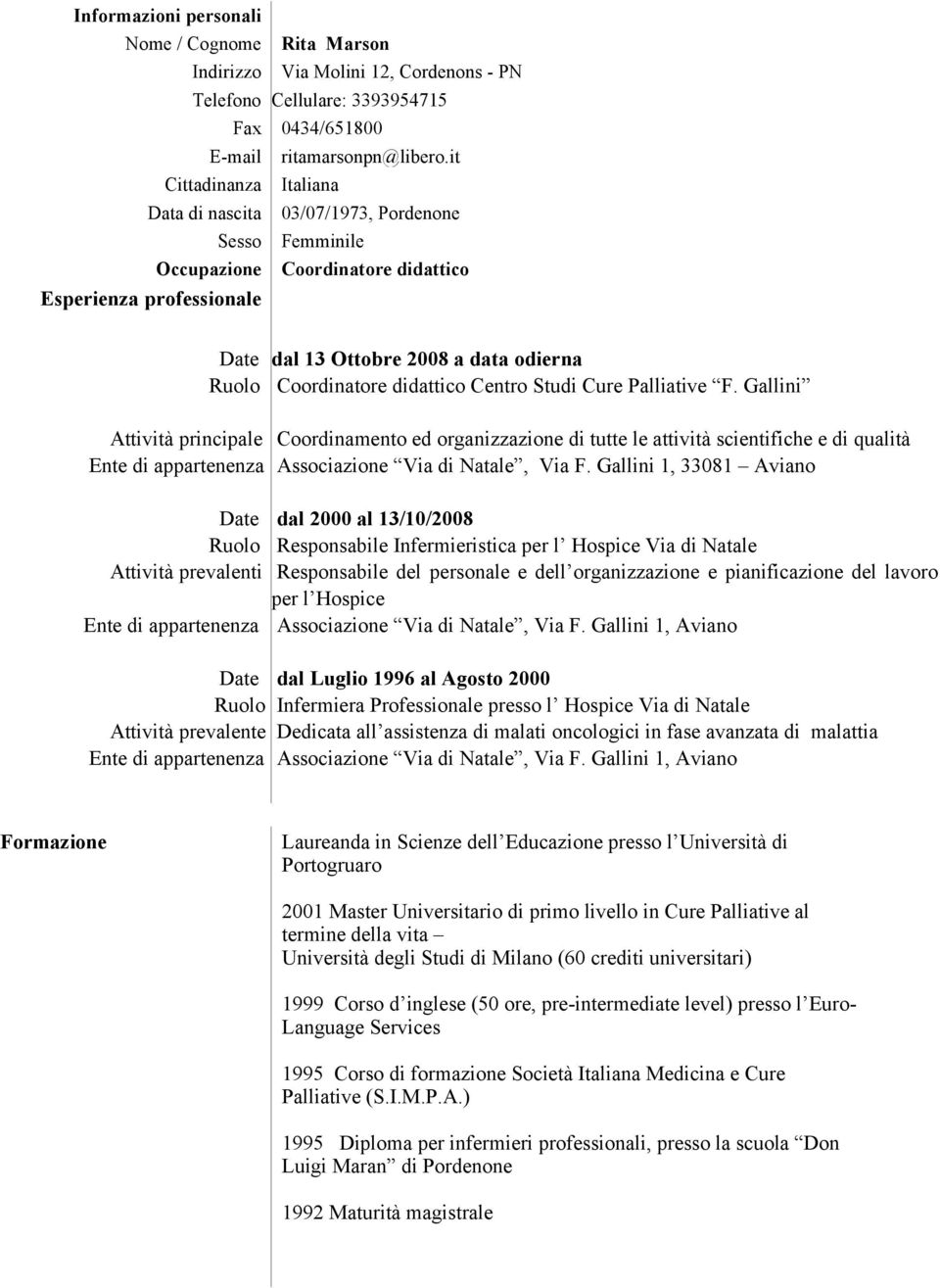 didattico Centro Studi Cure Palliative F.