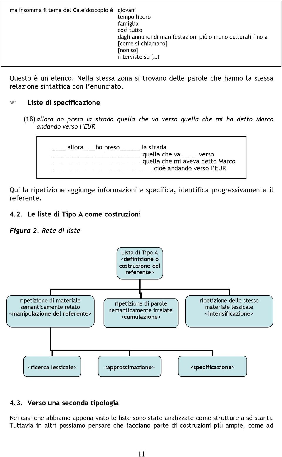 Liste di specificazione (18) allora ho preso la strada quella che va verso quella che mi ha detto Marco andando verso l EUR allora ho preso la strada quella che va verso quella che mi aveva detto