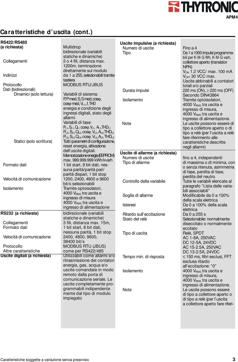 med, S, S med, cosϕ, cosϕ med, V L-L, f, THD energia e condizione degli ingressi digitali, stato degli allarmi Variabili di fase: P L1, S L1, Q L1, cosϕ, V L1, A L1,THD L1 P L2, S L2, Q L2, cosϕ, V