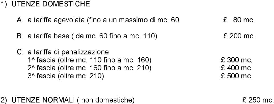 a tariffa di penalizzazione 1^ fascia (oltre mc. 110 fino a mc.