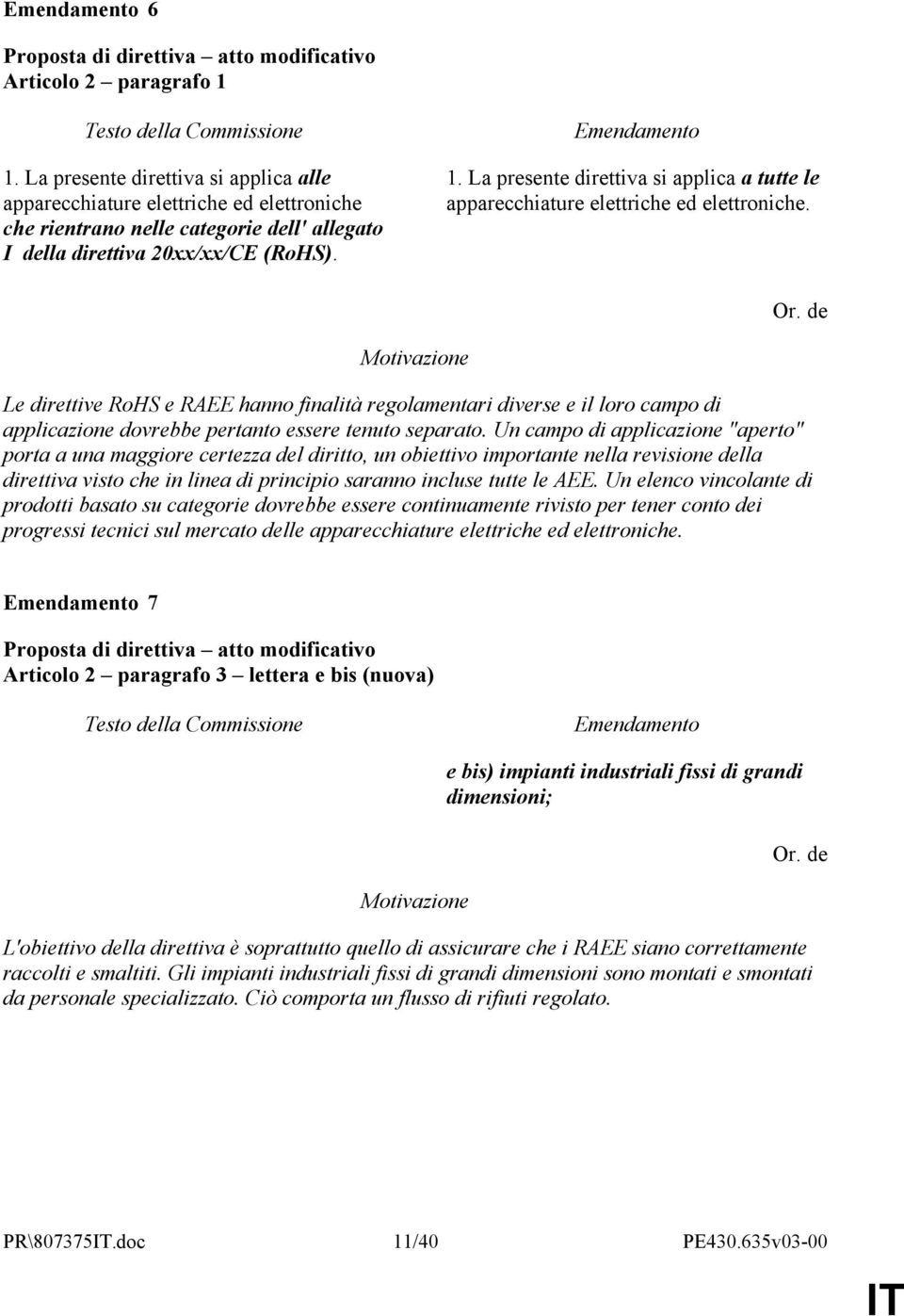 Un campo di applicazione "aperto" porta a una maggiore certezza del diritto, un obiettivo importante nella revisione della direttiva visto che in linea di principio saranno incluse tutte le AEE.