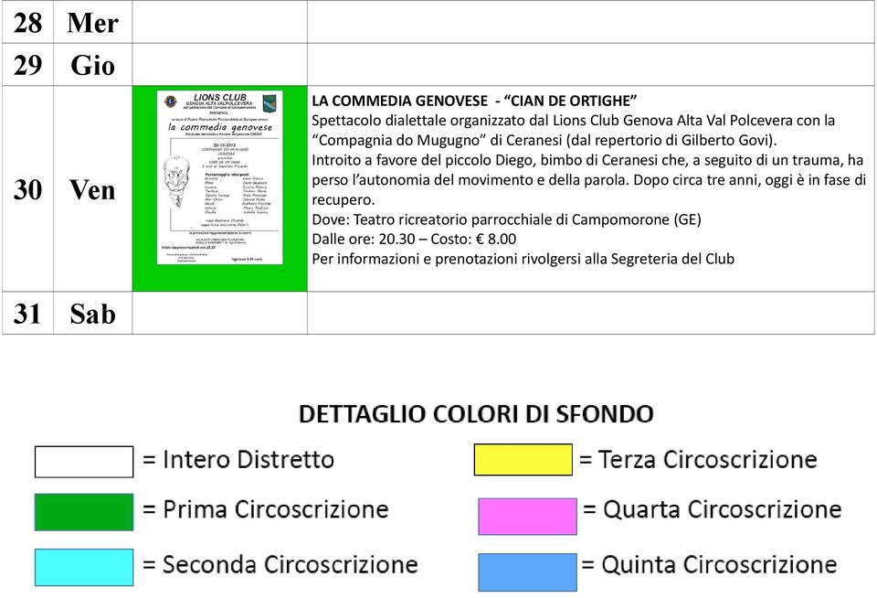 Introito a favore del piccolo Diego, bimbo di Ceranesi che, a seguito di un trauma, ha perso l autonomia del movimento e della parola.