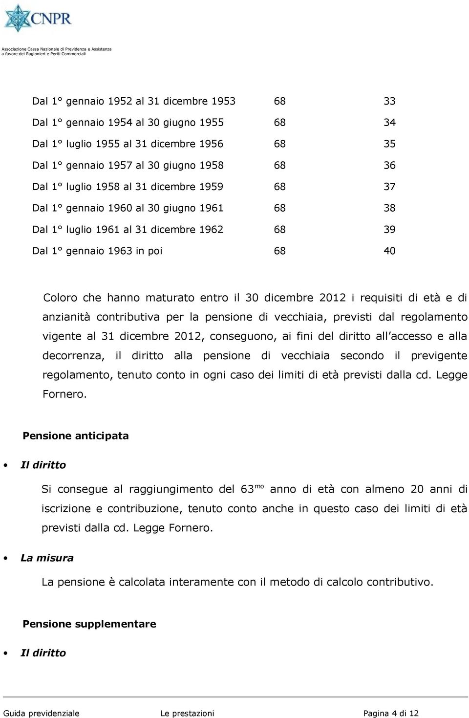 e di anzianità cntributiva per la pensine di vecchiaia, previsti dal reglament vigente al 31 dicembre 2012, cnsegun, ai fini del diritt all access e alla decrrenza, il diritt alla pensine di