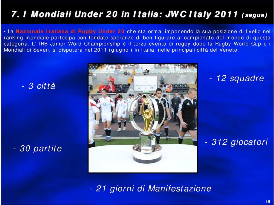 L IRB Junior Word Championship è il terzo evento di rugby dopo la Rugby World Cup e i Mondiali di Seven, si disputerà nel 2011