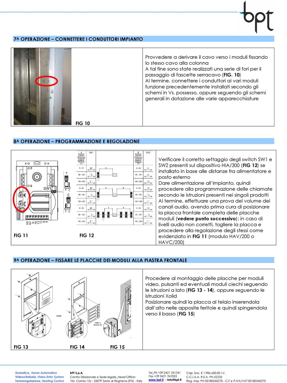 possesso, oppure seguendo gli schemi generali in dotazione alle varie apparecchiature FIG 10 8^ OPERAZIONE PROGRAMMAZIONE E REGOLAZIONE FIG 11 FIG 12 Verificare il corretto settaggio degli switch SW1