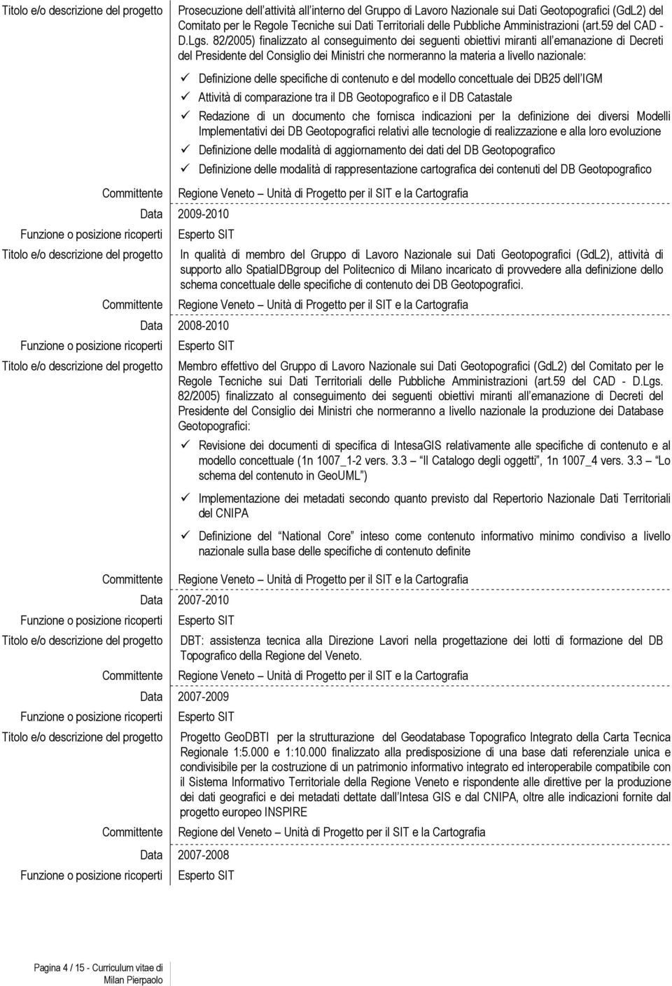 82/2005) finalizzato al conseguimento dei seguenti obiettivi miranti all emanazione di Decreti del Presidente del Consiglio dei Ministri che normeranno la materia a livello nazionale: Definizione