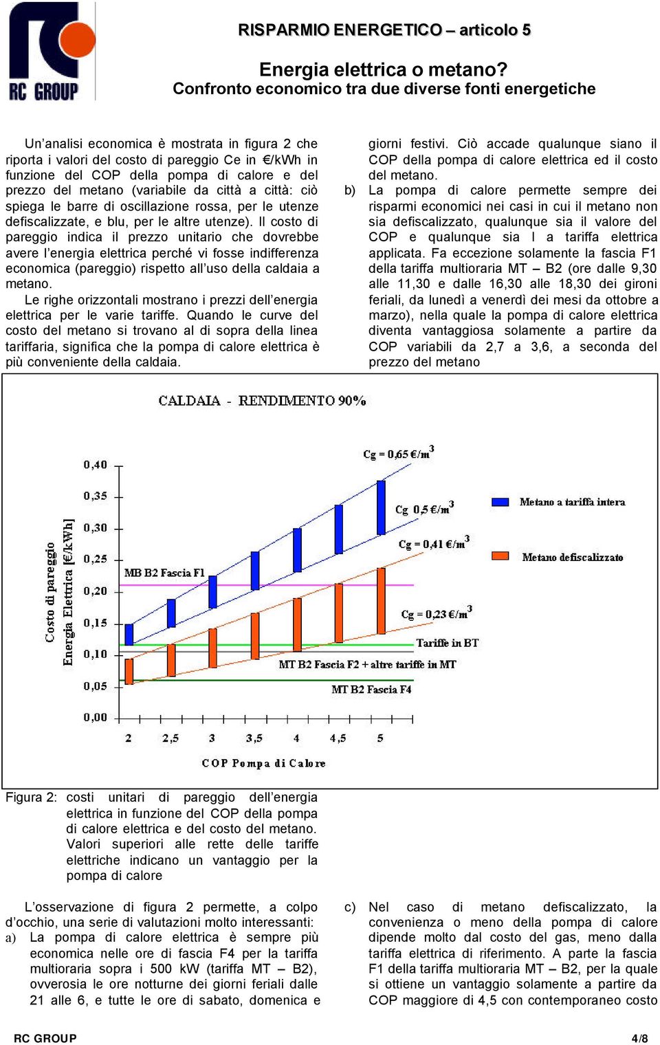 Il costo di pareggio indica il prezzo unitario che dovrebbe avere l energia elettrica perché vi fosse indifferenza economica (pareggio) rispetto all uso della caldaia a metano.