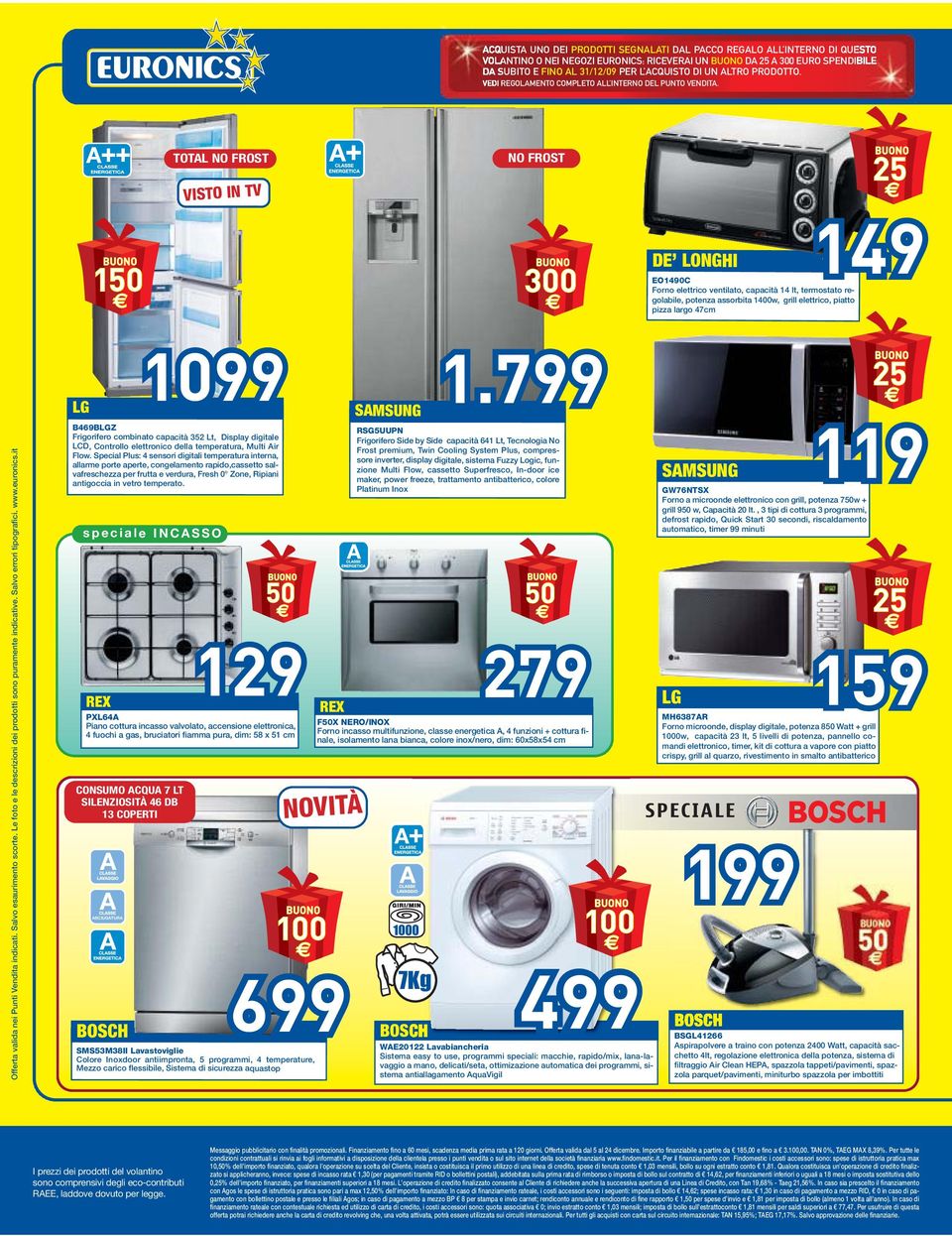 TOTAL NO FROST VISTO IN TV NO FROST 150 300 149 EO1490C Forno elettrico ventilato, capacità 14 lt, termostato regolabile, potenza assorbita 1400w, grill elettrico, piatto pizza largo 47cm DE LONGHI