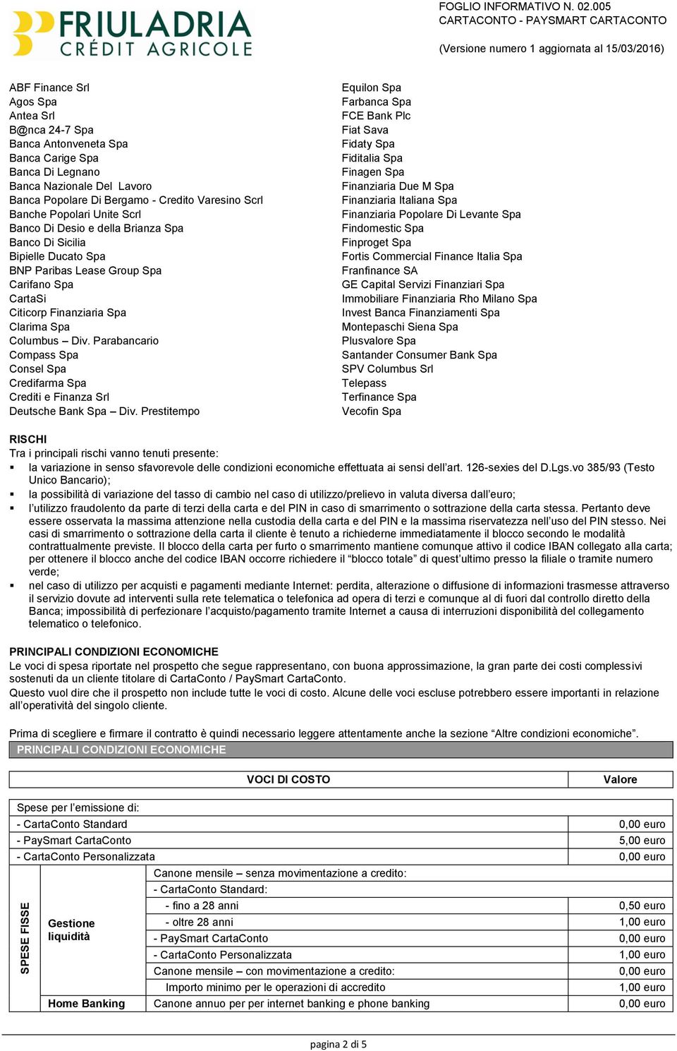 Parabancario Compass Spa Consel Spa Credifarma Spa Crediti e Finanza Srl Deutsche Bank Spa Div.