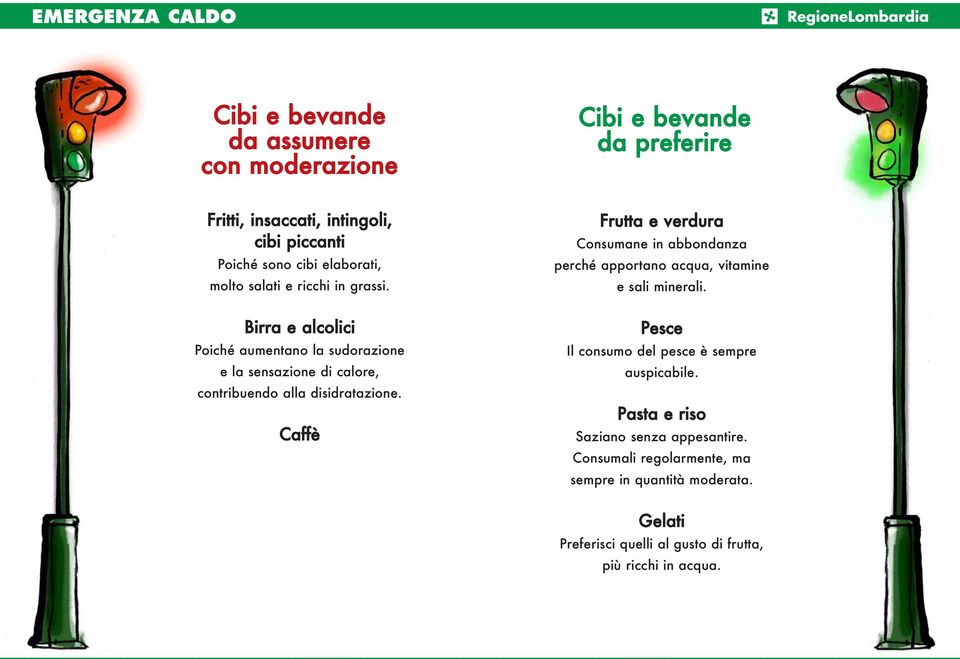 Caffè Frutta e verdura Consumane in abbondanza perché apportano acqua, vitamine e sali minerali. Pescee Il consumo del pesce è sempre auspicabile.