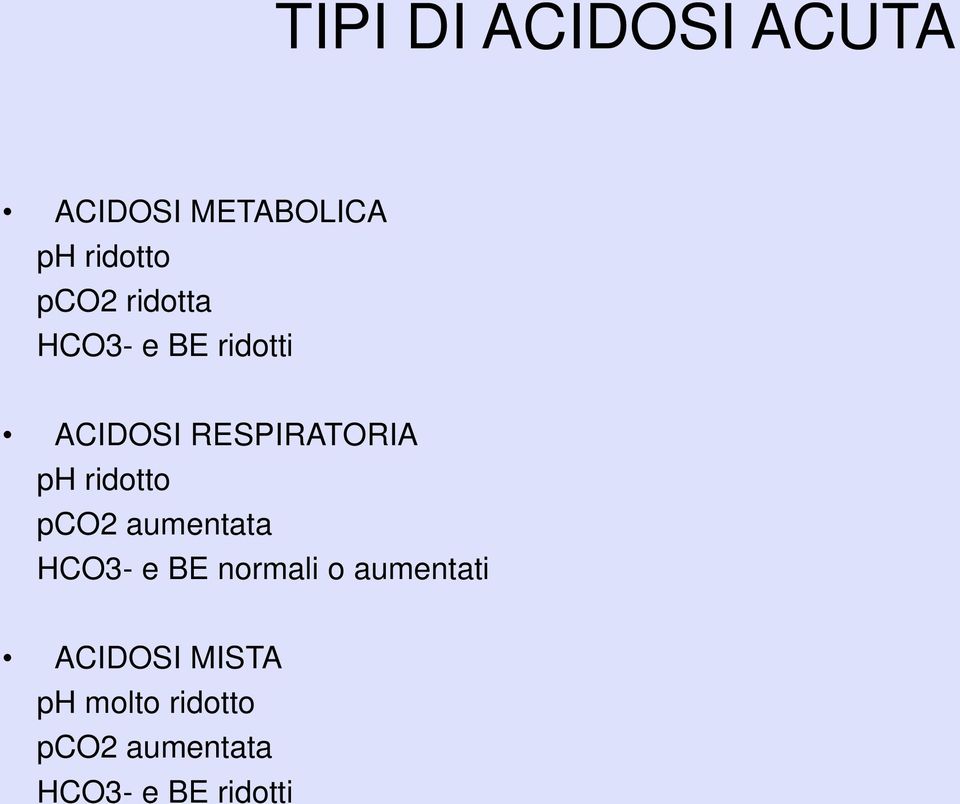 ridotto pco2 aumentata HCO3- e BE normali o aumentati