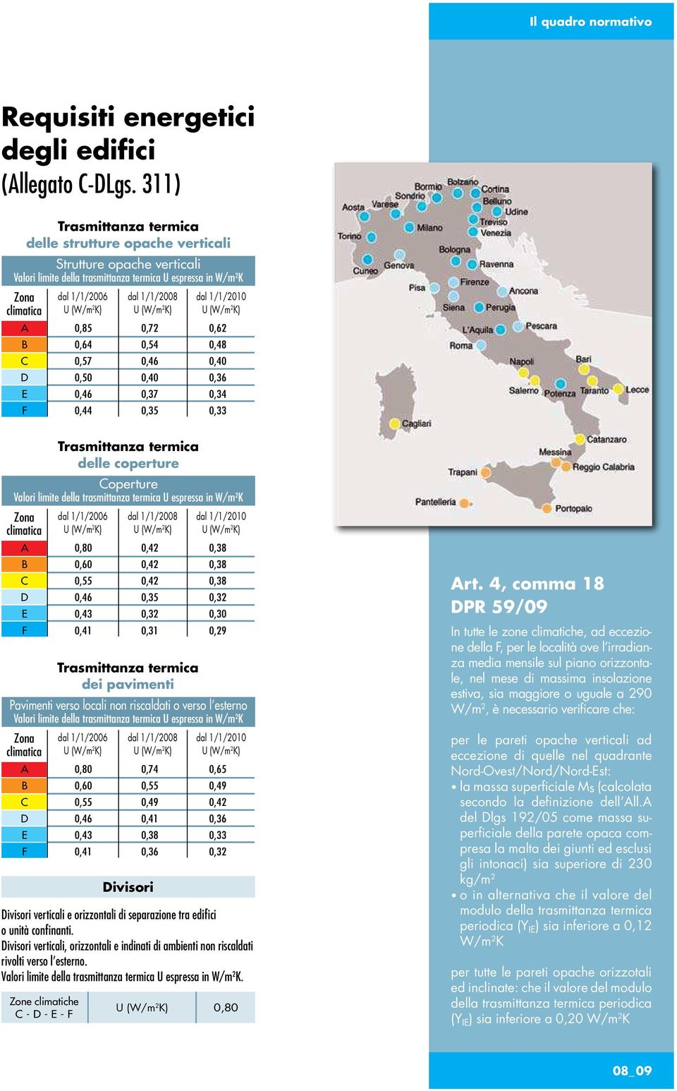 1/1/2010 A 0,85 0,72 0,62 B 0,64 0,54 0,48 C 0,57 0,46 0,40 D 0,50 0,40 0,36 E 0,46 0,37 0,34 F 0,44 0,35 0,33 Zona climatica Trasmittanza termica delle coperture Coperture Valori limite della