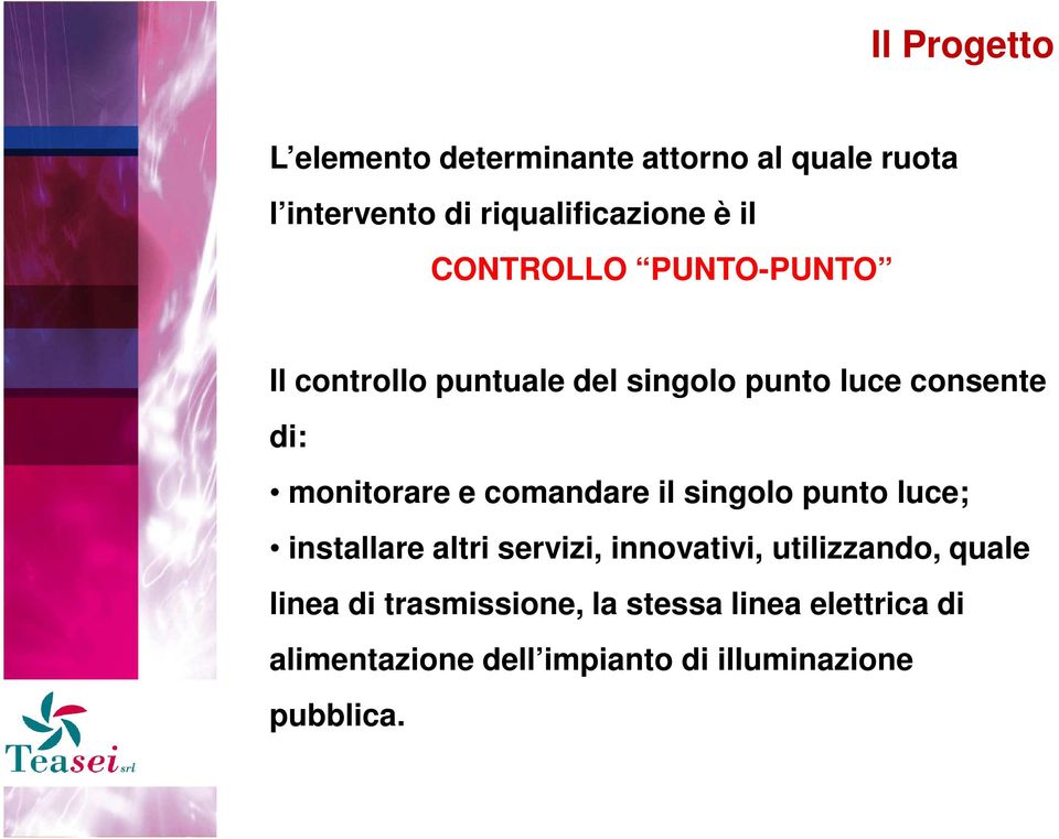 comandare il singolo punto luce; installare altri servizi, innovativi, utilizzando, quale linea