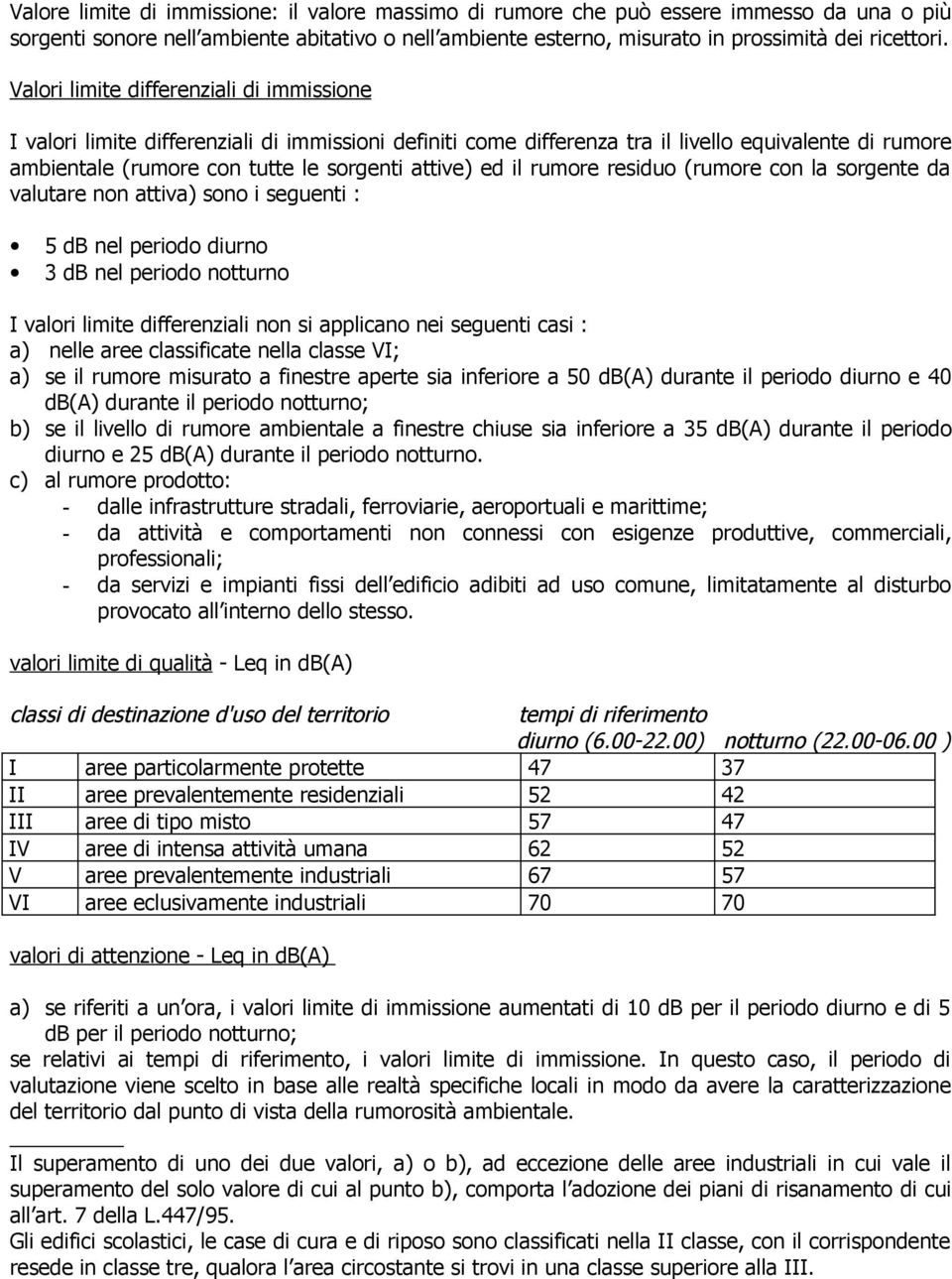 il rumore residuo (rumore con la sorgente da valutare non attiva) sono i seguenti : 5 db nel periodo diurno 3 db nel periodo notturno I valori limite differenziali non si applicano nei seguenti casi