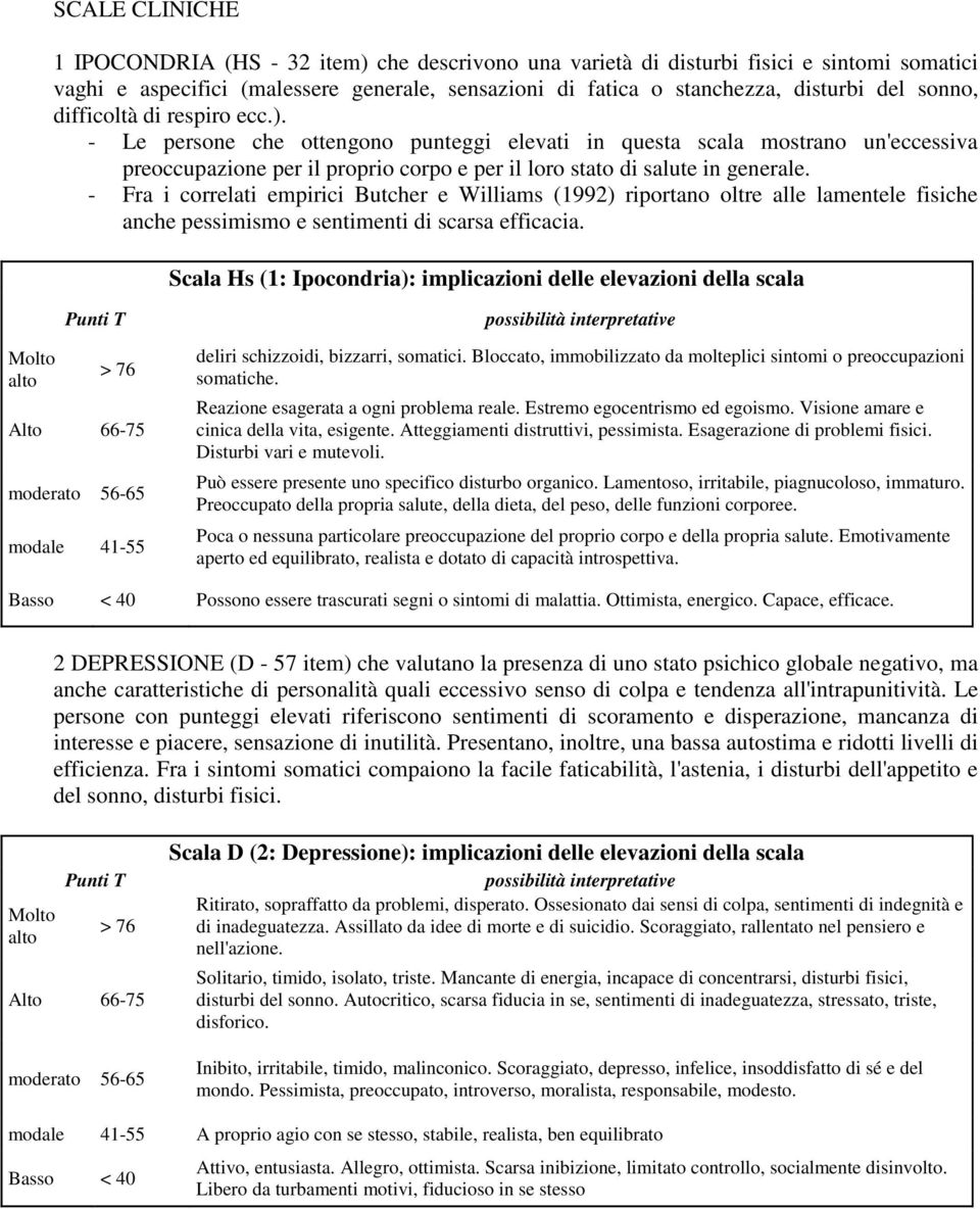 - Fra i correlati empirici Butcher e Williams (1992) riportano oltre alle lamentele fisiche anche pessimismo e sentimenti di scarsa efficacia.