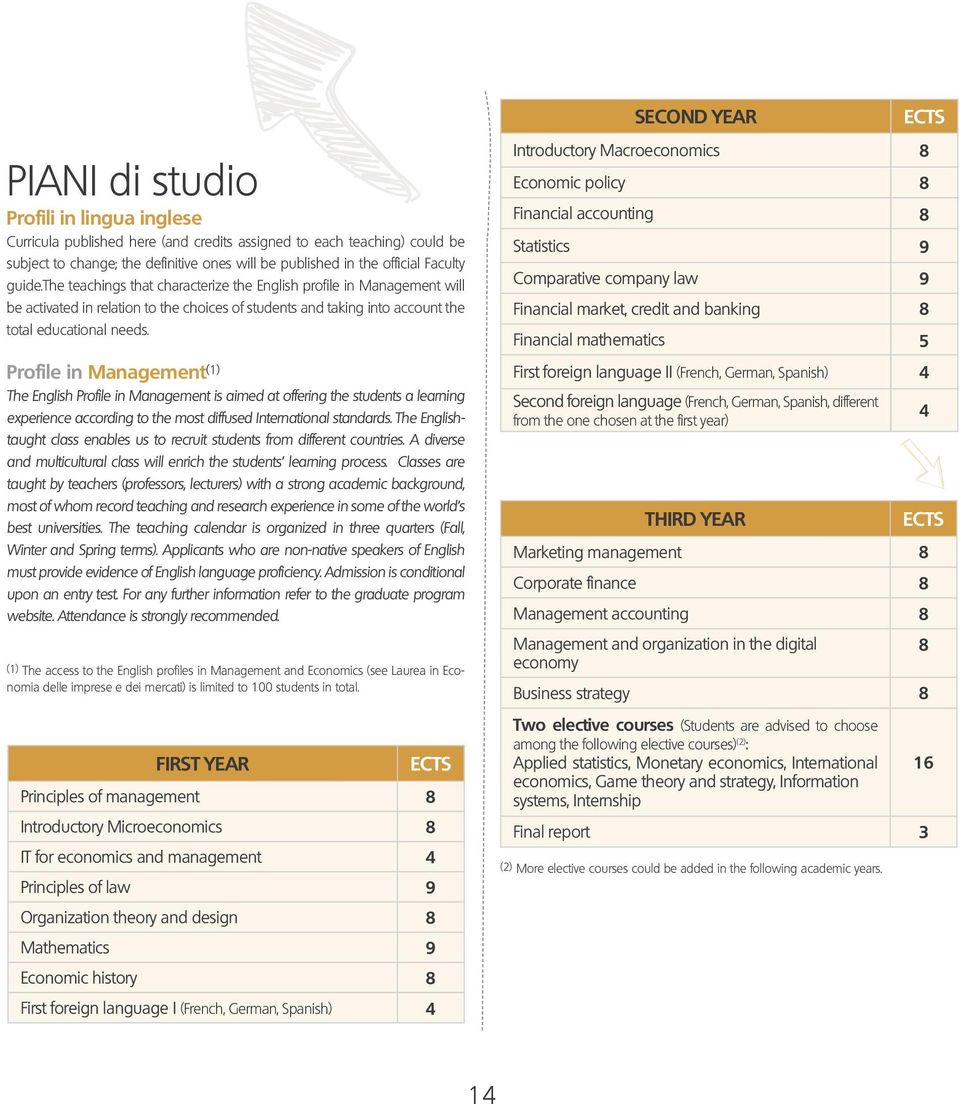 Profile in Management (1) The English Profile in Management is aimed at offering the students a learning experience according to the most diffused International standards.