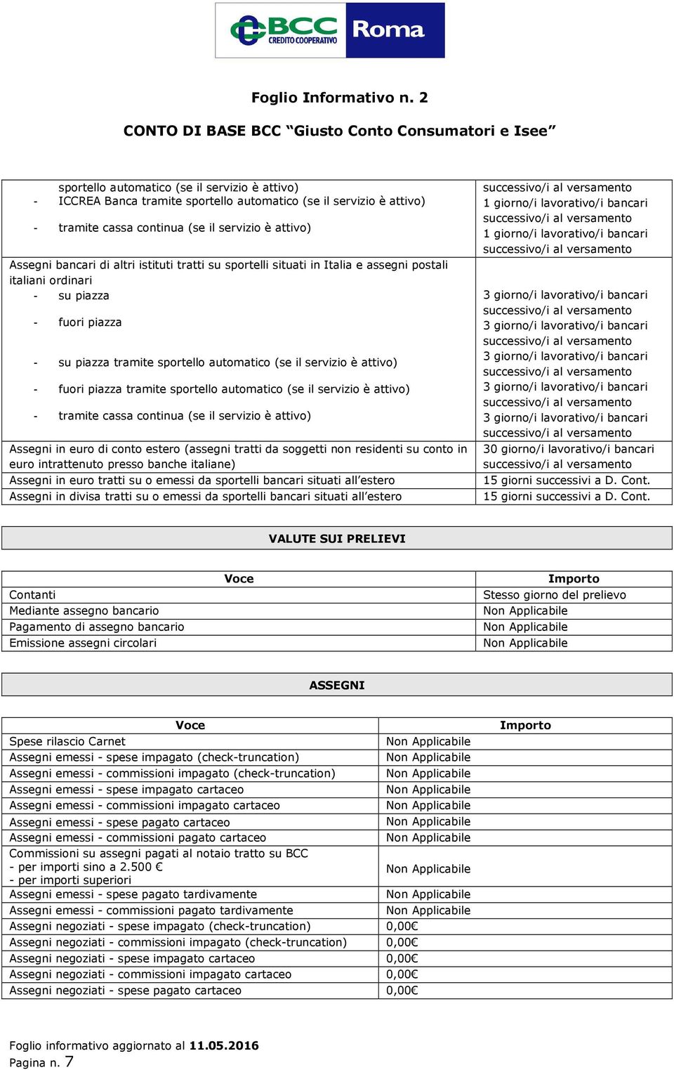 sportello automatico (se il servizio è attivo) - tramite cassa continua (se il servizio è attivo) Assegni in euro di conto estero (assegni tratti da soggetti non residenti su conto in euro