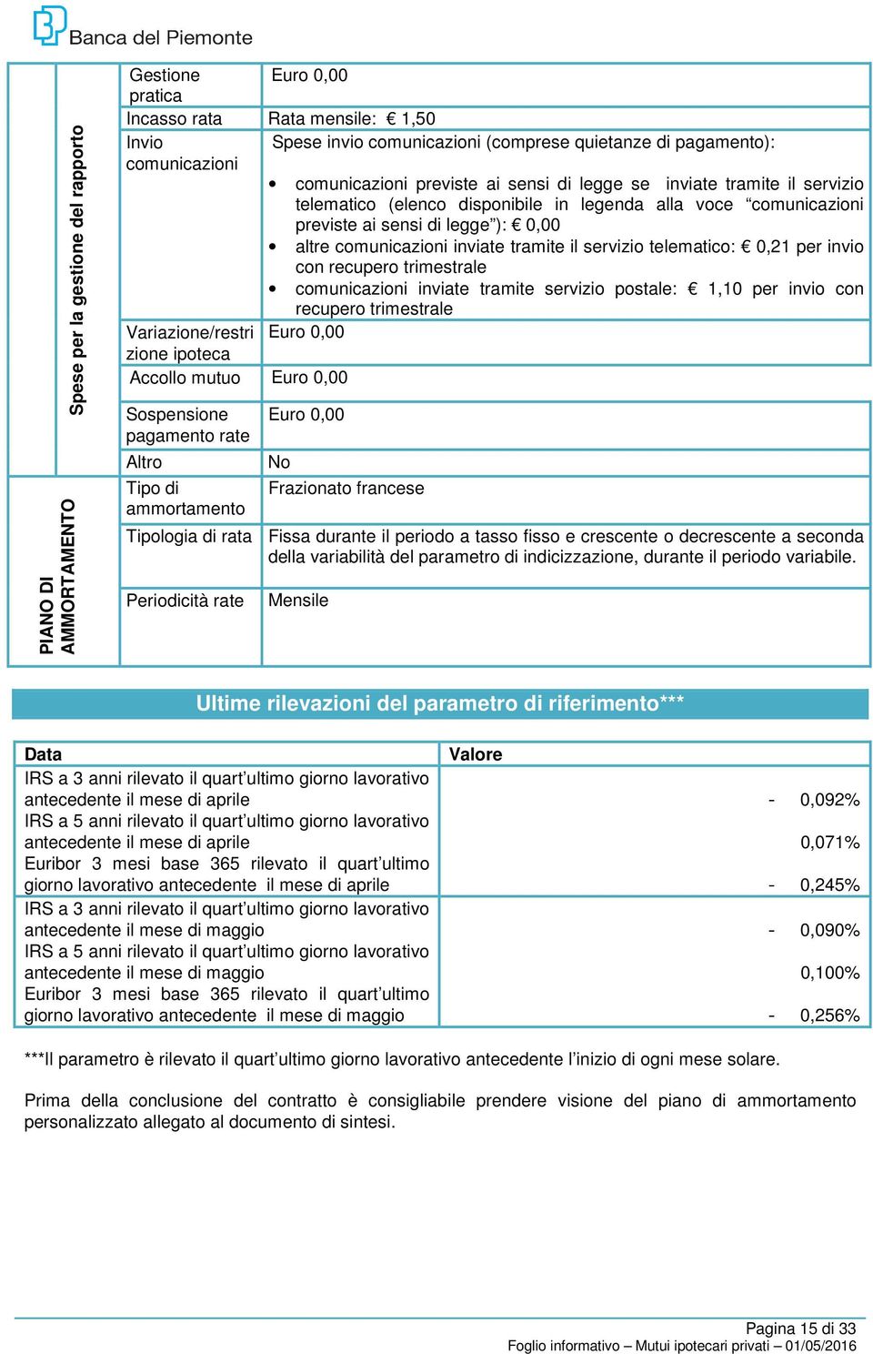 inviate tramite il servizio telematico: 0,21 per invio con recupero trimestrale comunicazioni inviate tramite servizio postale: 1,10 per invio con recupero trimestrale Variazione/restri Euro 0,00