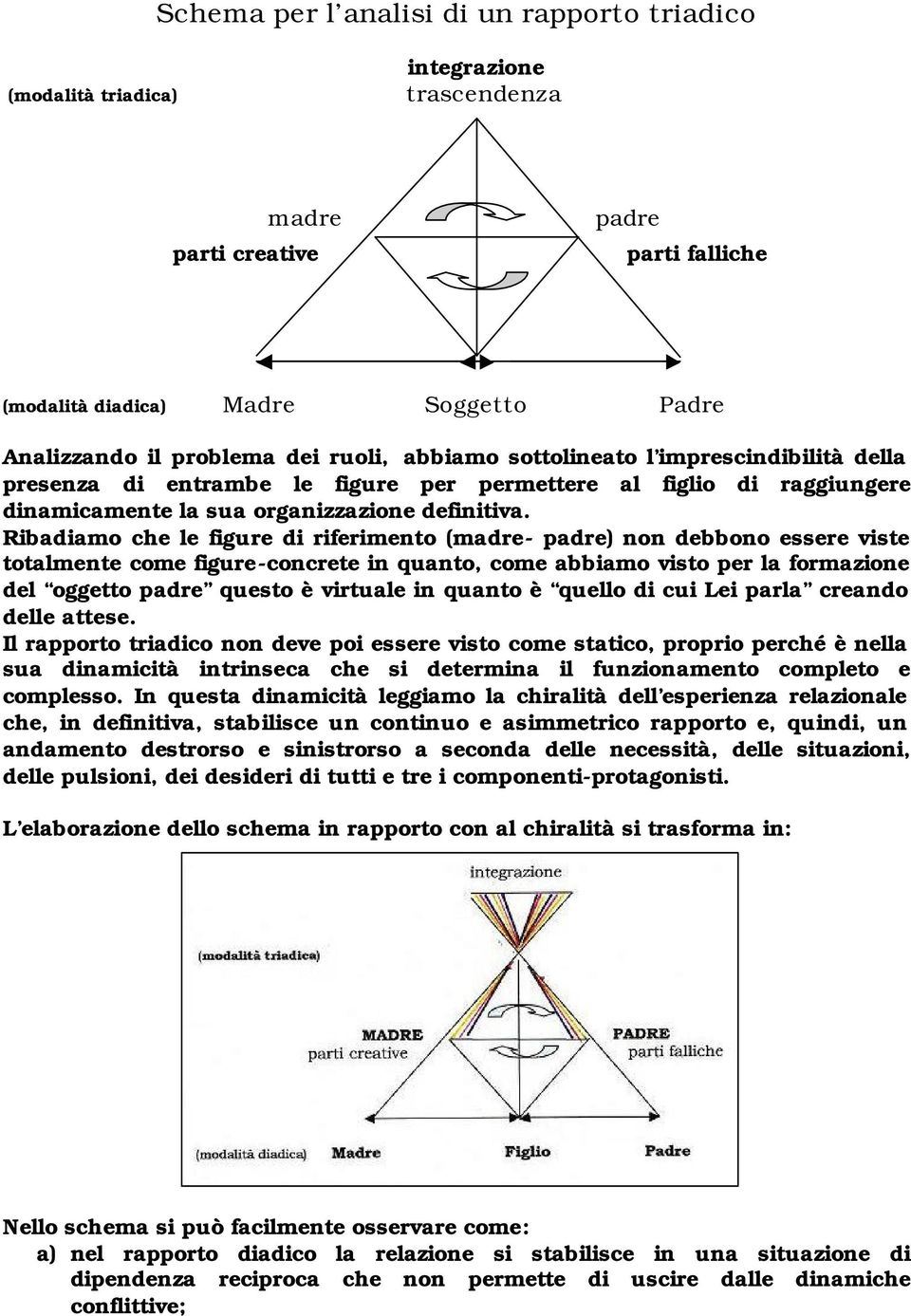 Ribadiamo che le figure di riferimento (madre- padre) non debbono essere viste totalmente come figure-concrete in quanto, come abbiamo visto per la formazione del oggetto padre questo è virtuale in